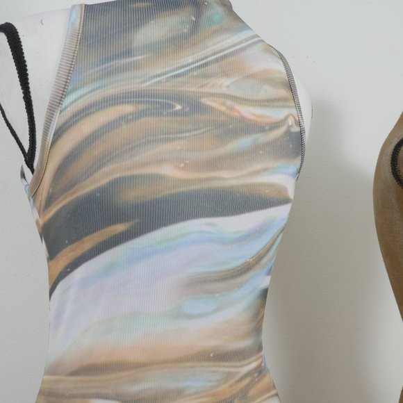 Pretty Little Thing Blue Brown Green Marble Design Size 4 Sleeveless Mini Dress - Picture 10 of 11